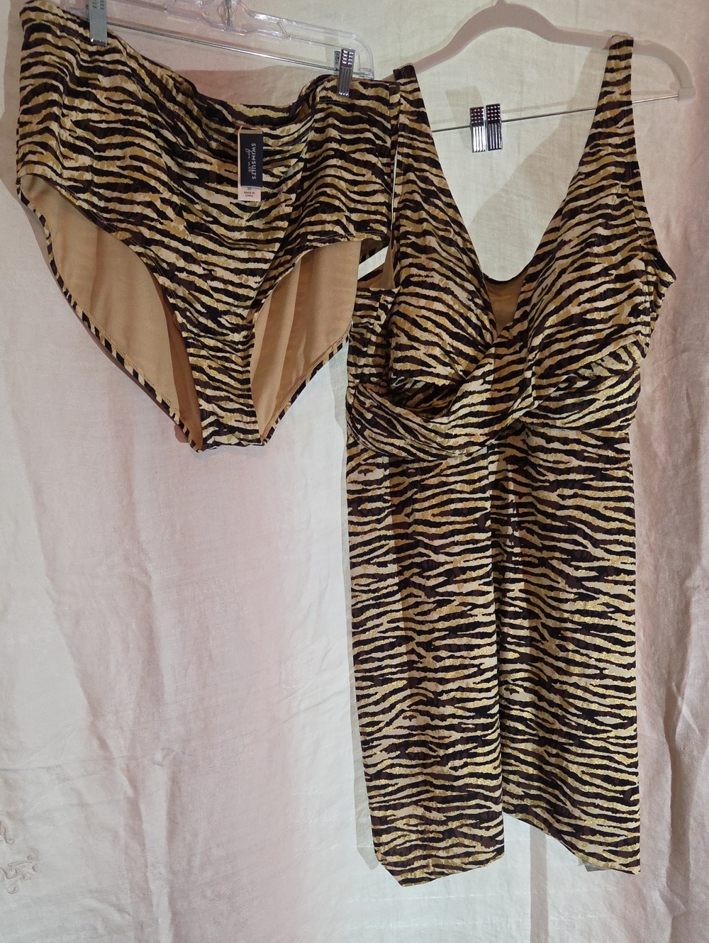 Tiger Stripe Two-Piece Swim Set in Black and Tan